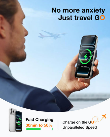 TORRAS EasyGo 0.45" Slim Magnetic Portable Charger Power Bank for iPhone, 5000mAh 22.5W PD Fast Charging Wireless Battery Pack Compatible with Magsafe, iPhone Air,Pro,Pro Max,17,16,15,14,13,12, Black