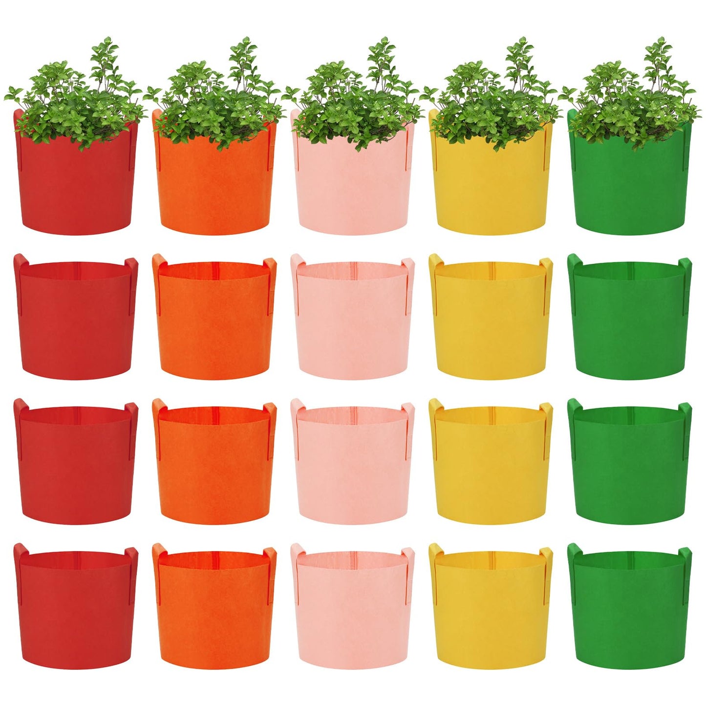 Ohiyoo 20 Pack 10 Gallon Grow Bags, Colorful Potato Plant Grow Bags with Handles, Nonwoven Fabric Garden Pots for Vegetable Fruit Flowers Herbs Tomato Potato Growing (10 Gal)