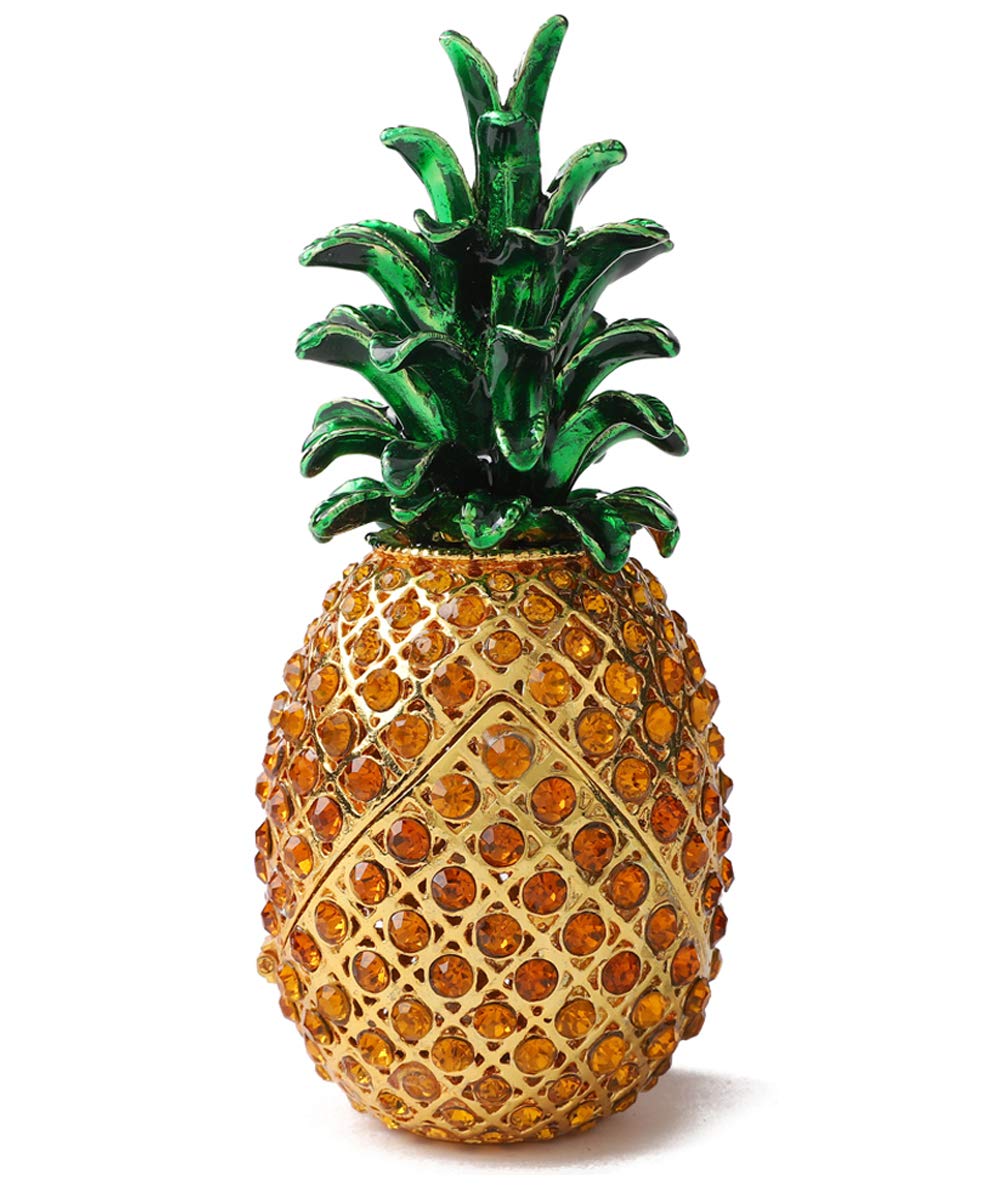 Furuida Pineapple Jewelry Trinket Boxes Hinged Hand-painted with Crystal Fruit Collectible Ornaments Gift Room Decor for Women Girls