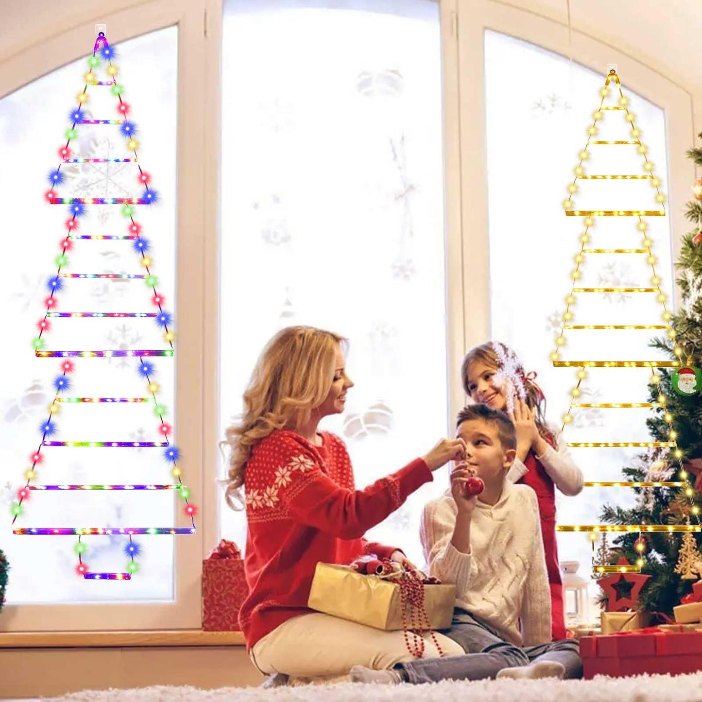 MUYUN LED Christmas Ladder Tree Lights, 4.3ft, 165 Multicolor LEDs, 8 Modes, Waterproof, Indoor/Outdoor