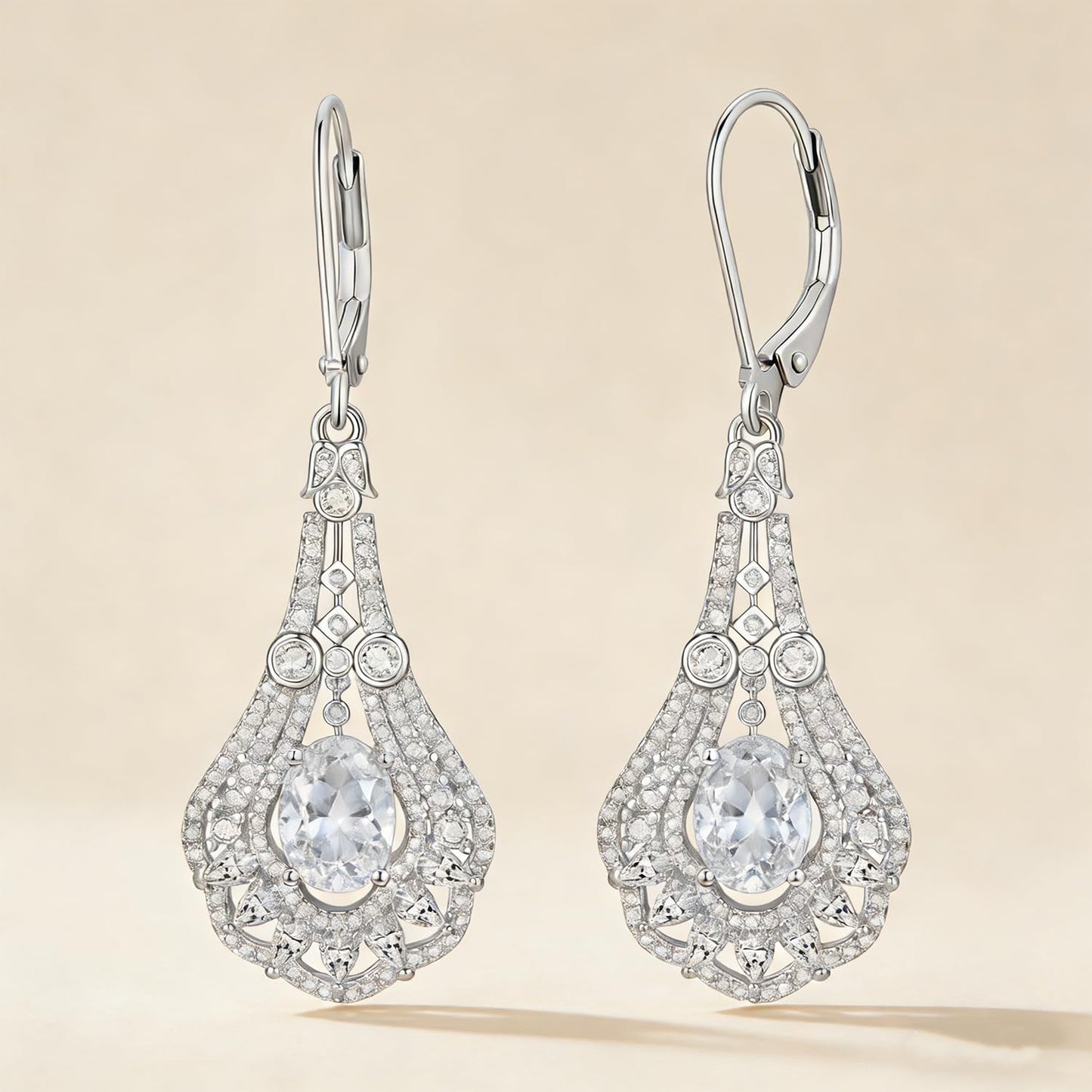 Lvoryance 1.5CT Genuine White Crystal Earrings 925 Sterling Silver 6mm * 8mm Oval Cut April Birthstone Drop Earrings for Women
