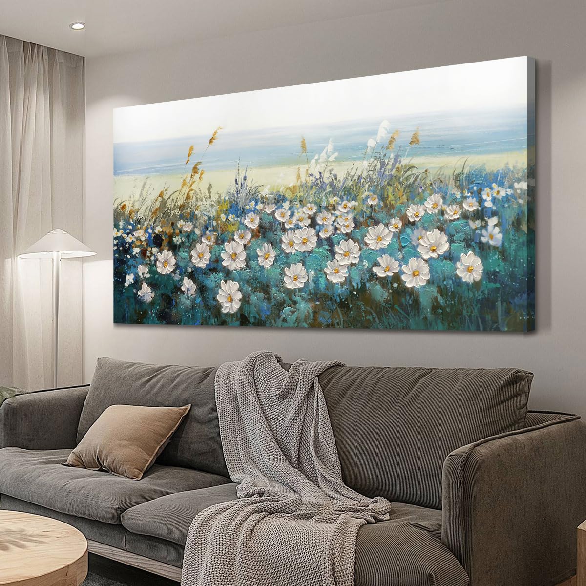 Arjun Tree Wall Art Canvas for Living Room Blue Tree of Life Nature Teal Abstract Textured Painting Picture Modern Panoramic Landscape Artwork Framed Bedroom Home Office Decor, Large Size 40"x20"