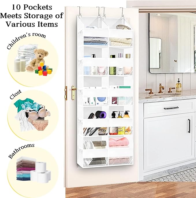 Over The Door Organizer 5 Tiers, Extra Large Behind Door Storage of 10