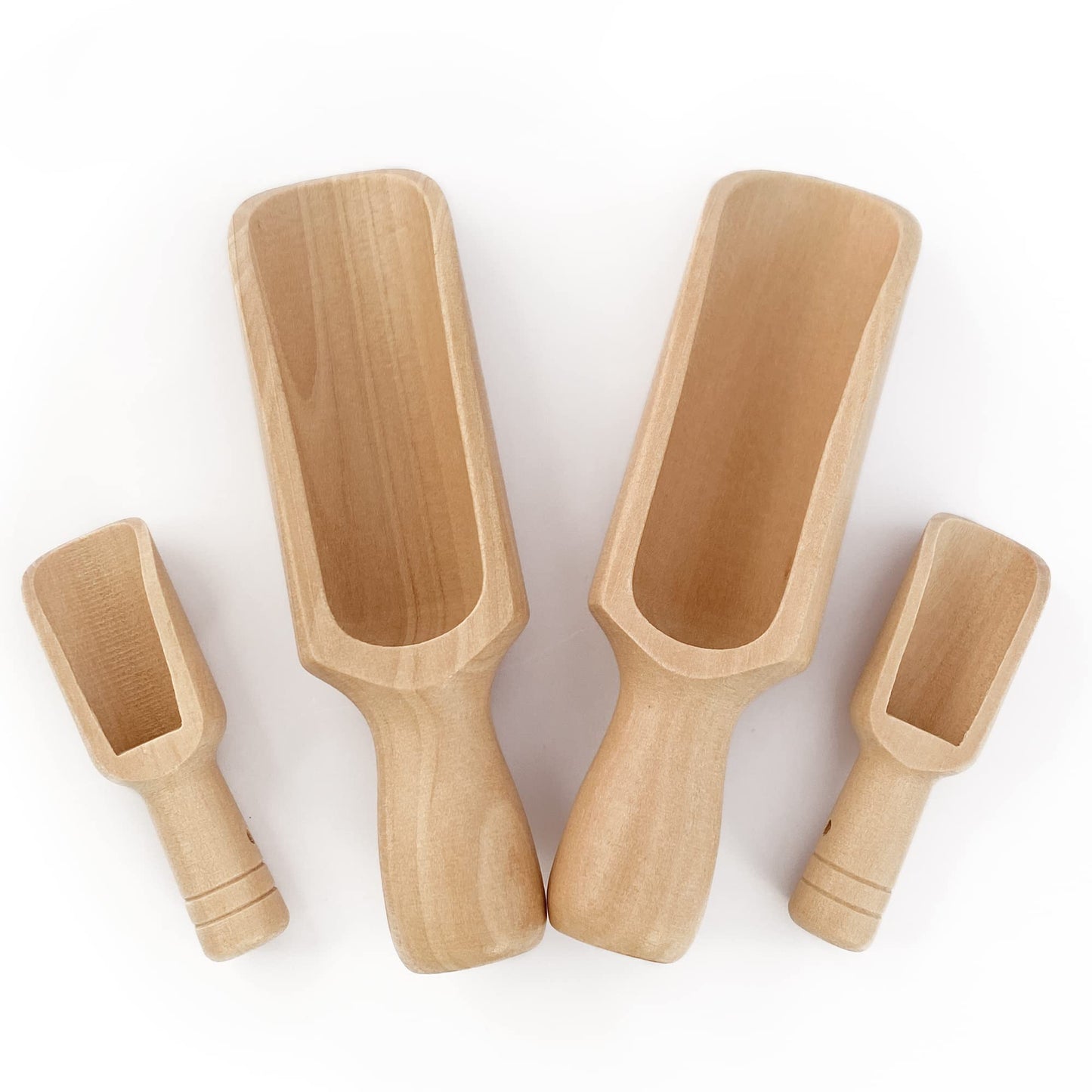 Wooden Scoop (5.5"+3") 2Standard 2Mini bath salt scoop Natural Beech Wood Scoop for Flour, Bath Salt, Sugar, Cereal, Coffee and More - Multipurpose Wooden Spoon