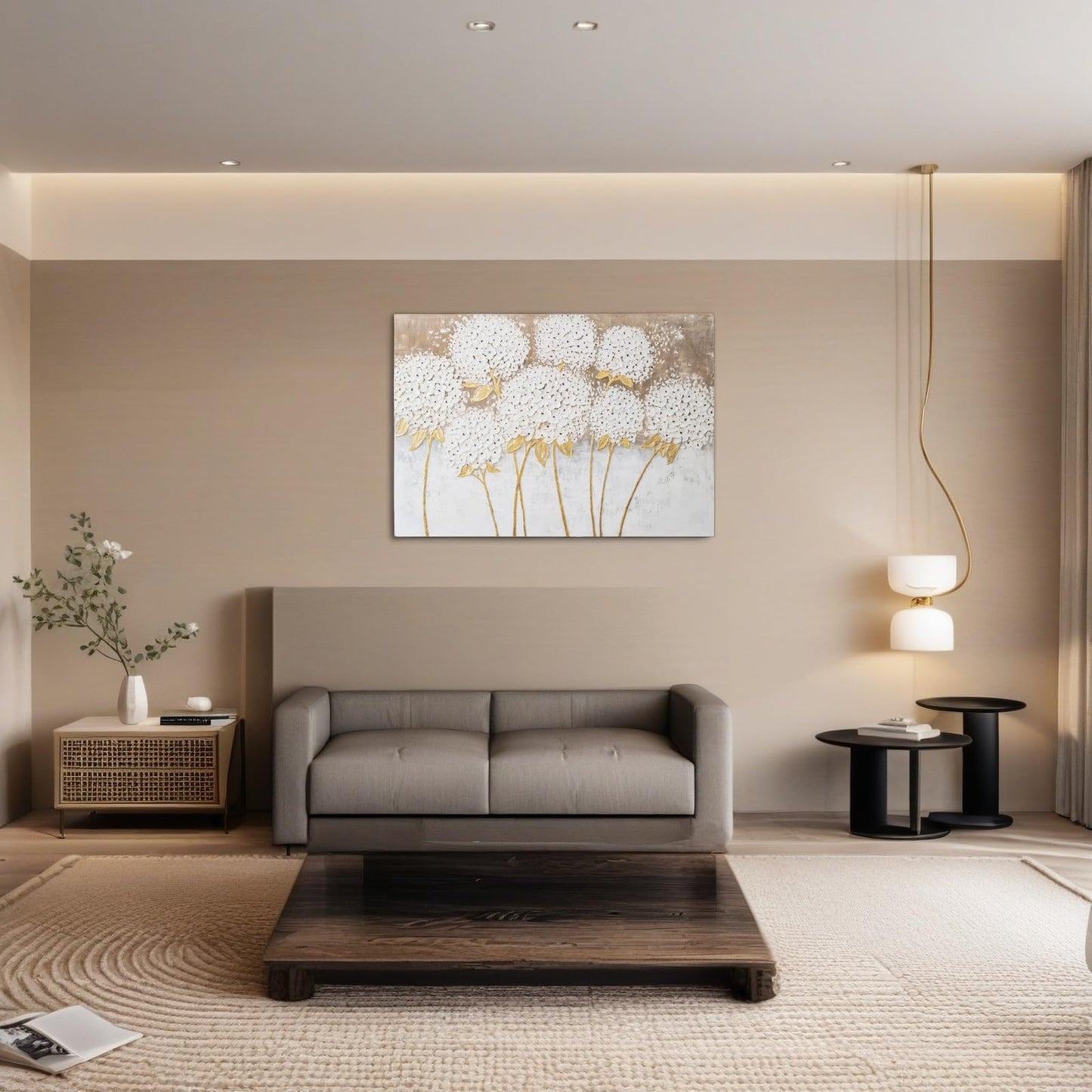 JolyWell Large hand painted wall art White Hydrangea Canvas Wall decor, Modern Floral Wall Decor, 3D Textured Oil Painting, Large Canvas Wall Art for Living Room Bedroom Office Decoration 40x28 Inch