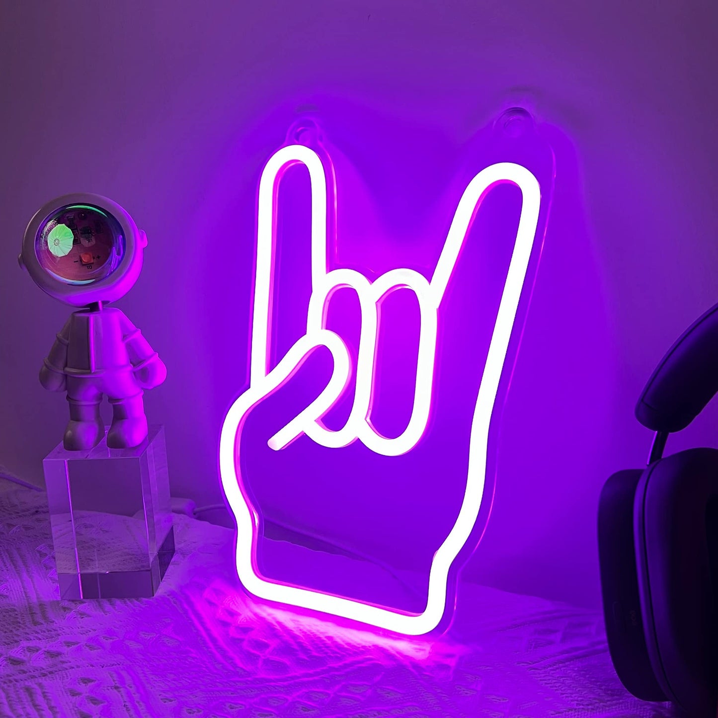 Attivolife Rock Hand Shaped Neon Light, Gamer Wall Decor LED Neon Signs with Dimmable, USB Powered for Bar Christmas Birthday Home Party Gifts