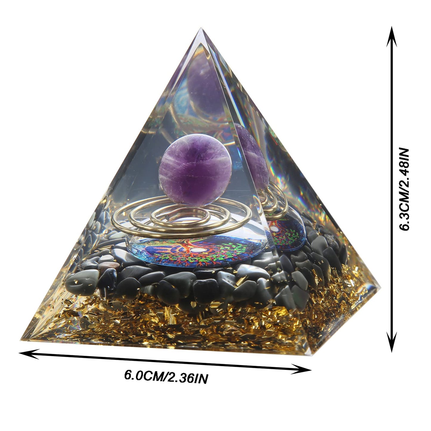 Orgone Pyramid - Positive Energy Source for Meditation, Stress Relief, Wealth Attraction | Crystal Pyramid Orgonite with Protection Crystals | Ideal Energy Generator & Stylish Room Decor