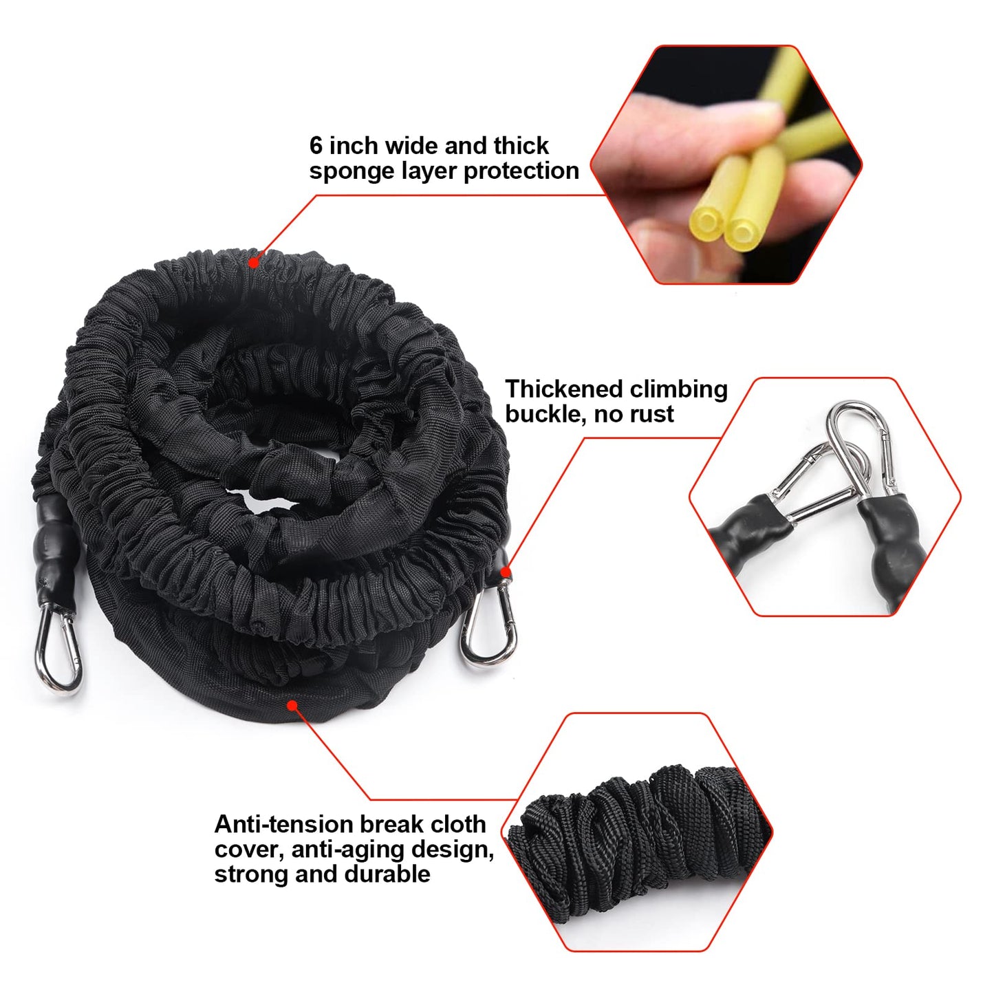 Sunsign Resistance Running Training Bungee Band, Bungee Resistance Cord Set, Long Resistance Band, Lateral Movement Sprint Overspeed Training Fitness for Fast, 9.8ft-Black