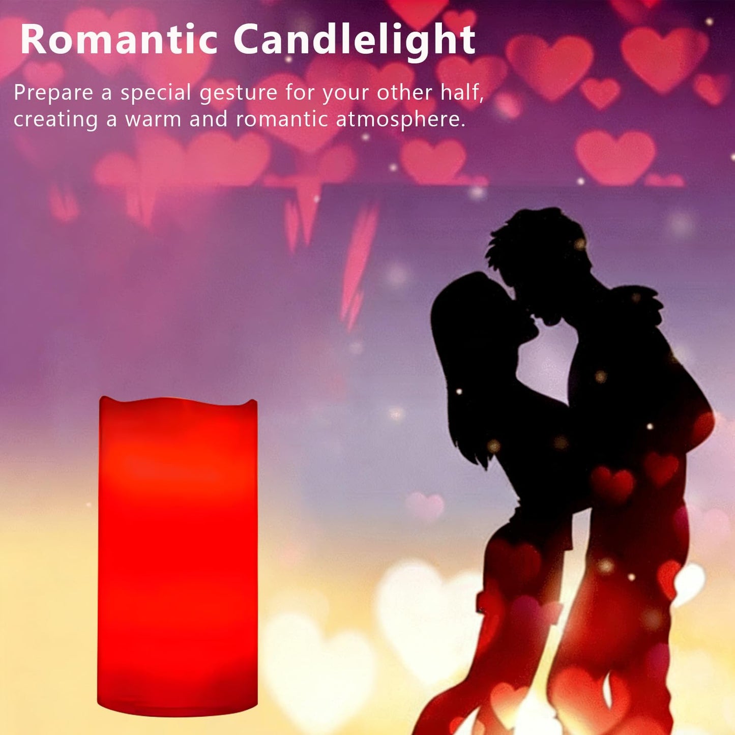 AVEKI Heart Flameless Candles Projector, Valentine's Day LED Pillar Candles with Remote and Timer, Battery Operated Romantic Projection Light for Wedding Holiday Home Decor, Gifts for Women (Love-Red)