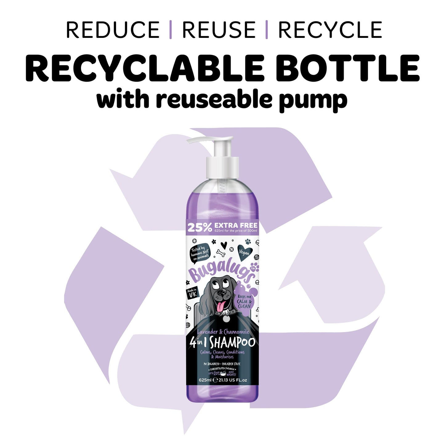 Dog Shampoo by Bugalugs lavender & chamomile 4 in 1 dog grooming shampoo products for smelly dogs, best puppy shampoo, professional groom Vegan pet shampoo & conditioner (625ml)
