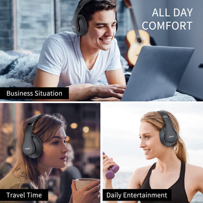 Uliptz Wireless Headphones Over Ear, 65 Hrs Playtime Bluetooth Headphones, 6 EQ Modes Foldable Lightweight Headphones Wireless, Foldable Bluetooth 5.3 for Travel/Office/PC (Black)
