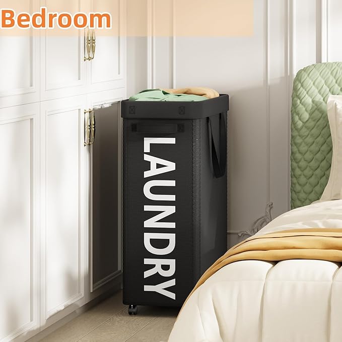 2 Pack Laundry Basket with Wheels, 90L Rolling Laundry Hamper with Wheels