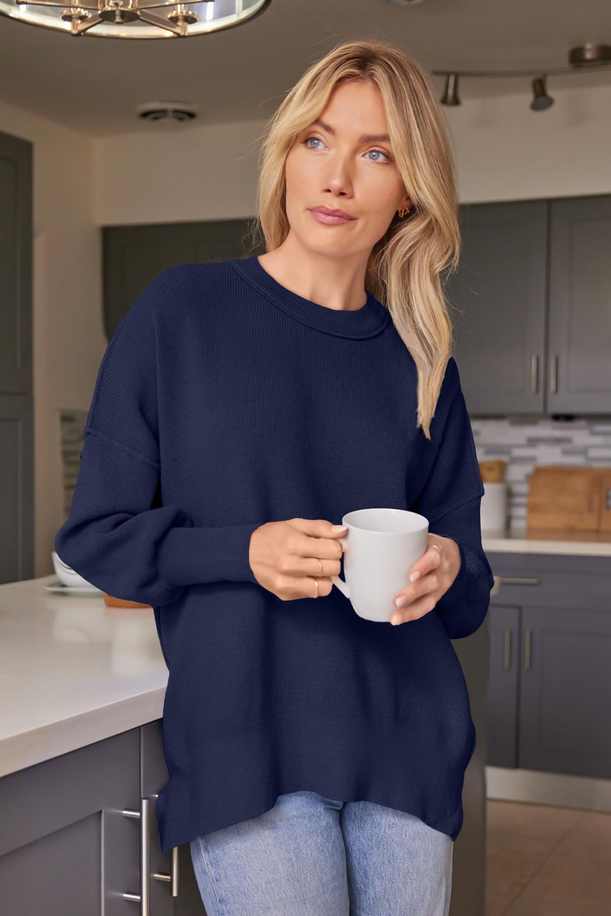 EFAN Women's Oversized Sweaters 2025 Fall Crewneck Batwing Sleeve Pullover Sweaters