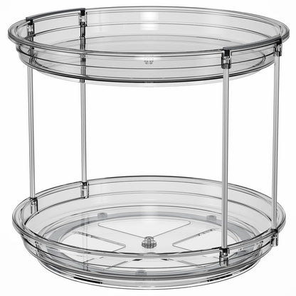 LAMU 2 Tier Lazy Susan Turntable Organizer 9.25'' Rotating Spice Rack Organization for Cabinet, Kitchen, Pantry, Countertop, Bathroom, Vanity, Medicine Cabinet Organizer, Clear
