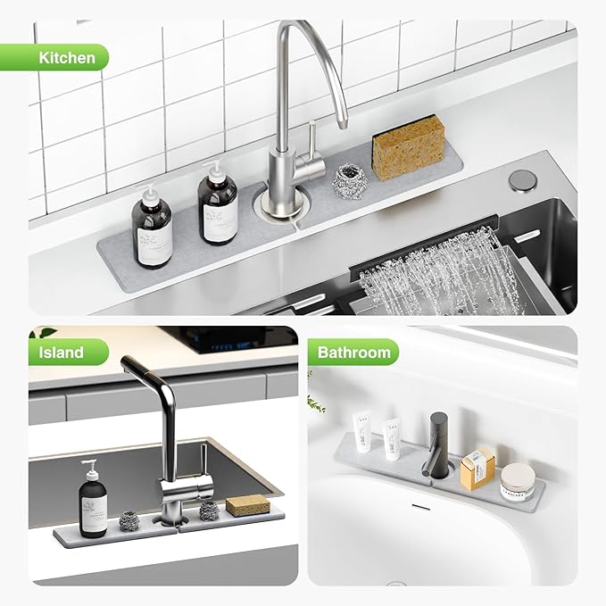 20" x 4" Stone Faucet Mat for Kitchen Sink, Quick Drying Diatomite Sink Tray