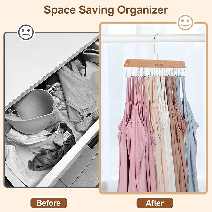 TOPIA HANGER Bra Hanger for Closet, Tank Top Hangers 20 Hooks Capacity Foldable