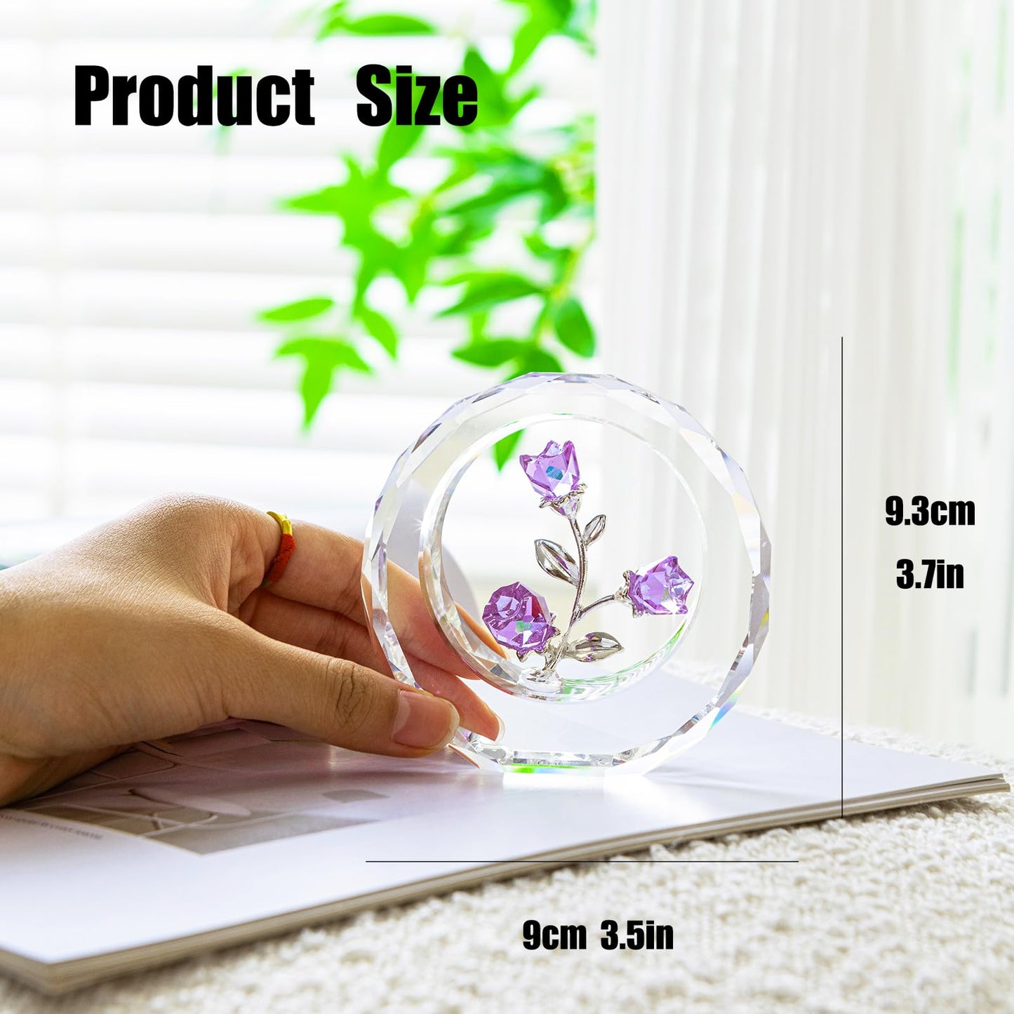 Crystal Tulips Rose Collectible Figurines,Glass flowers in glass dome,Tiny crystal glass rose figurines, Glass roses with stems with stems, Crystal deco for home, Holiday Creative Gift (Purple)
