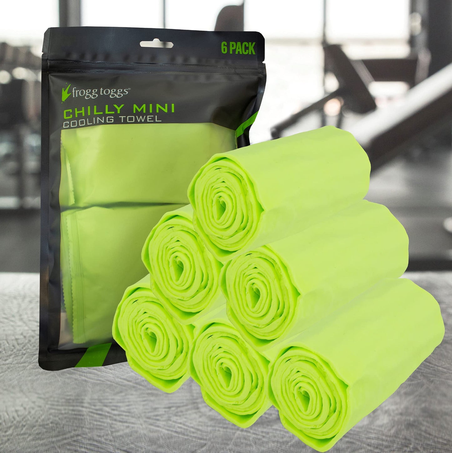 FROGG TOGGS Chilly Mini Cooling Neck Towel, Lime - 6 Pack, 29"x3"