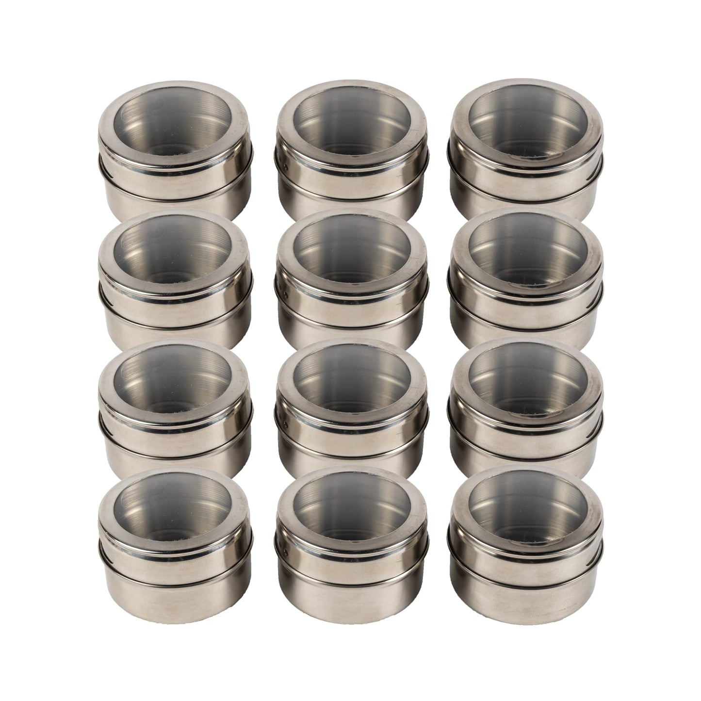Spice Jars 12 Pack Magnetic Spice Tins Stainless Steel Transparent Top | Labels Included | Magnetic Storage Containers | Magnetic Condiment Tins | M&W