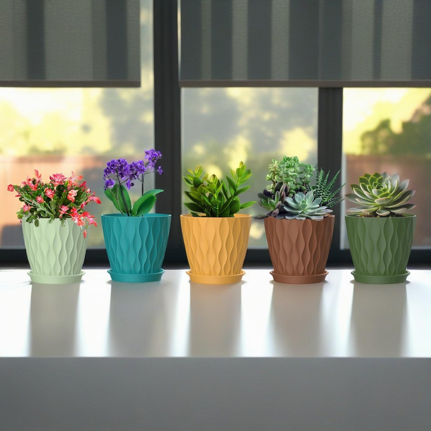 SQKH 4 Inch Plant Pots, 6 Pack Indoor Flower Pots, Planters with Drainage Holes and Trays for Orchids, Violets, Succulents, Herbs, and Other Plants,Corolful