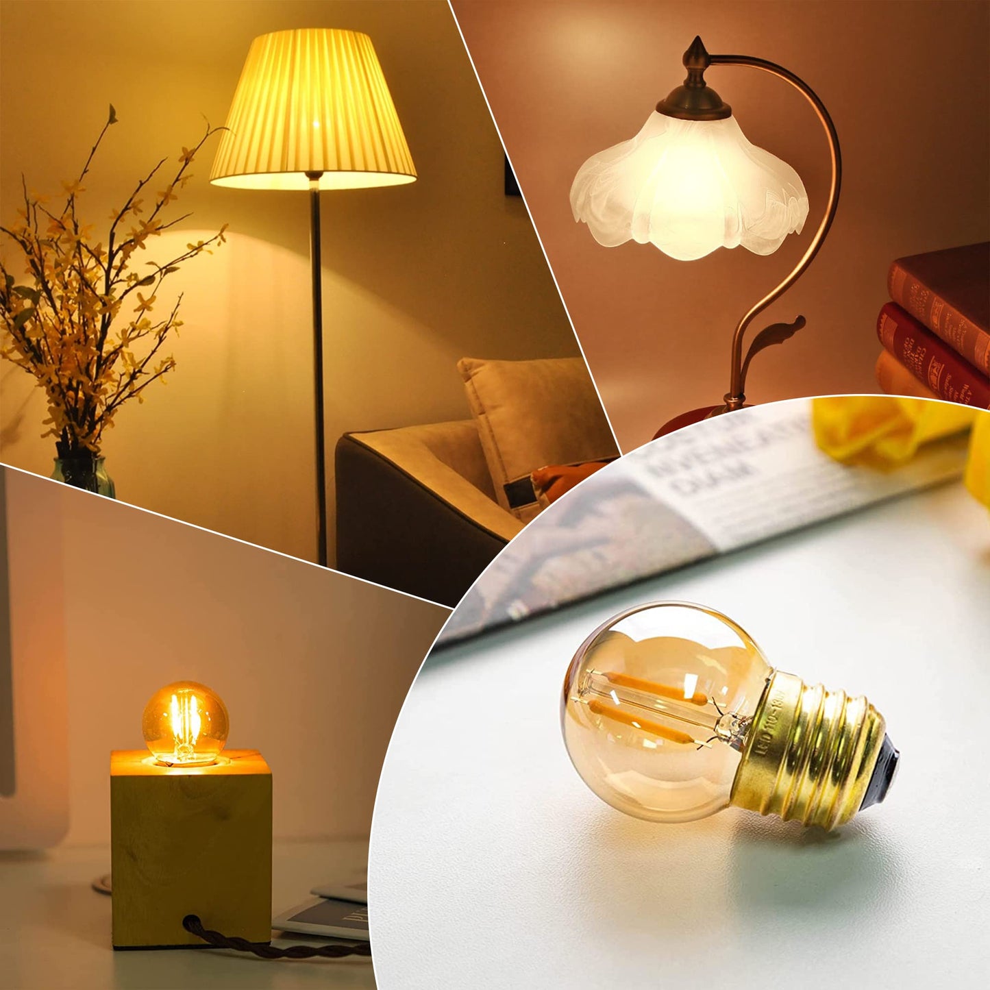Grensk G40 Low Watt Light Bulb Edison LED Bulb Mini Globe Light Bulbs 1W Equivalent to 10Watt Incandescent E26 Screw Base Led Bulbs Ultra Warm White 2200K, Non Dimmable (G40g-2pack)