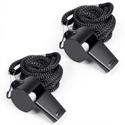 Qulkws 2 Pack Whistle for Coaches Stainless Steel Sports Whistle with Lanyard Loud Crisp Sound Referee Whistles for Football Basketball Soccer School Referees Coaches Lifeguard Emergency(Black)