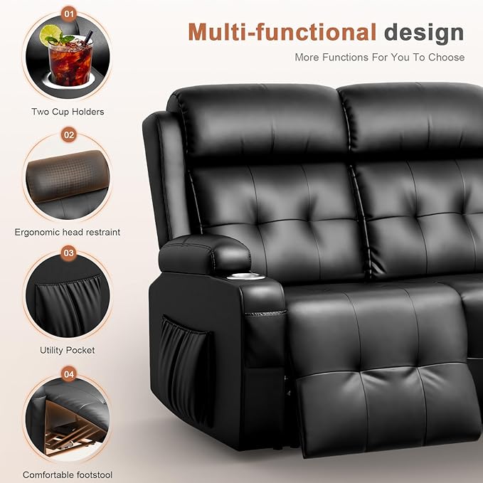 RV Loveseat Recliner Sofa, Massage Wall Hugger Reclining Couch