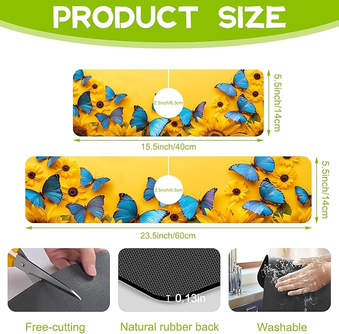 Kitchen Sink Splash Sunflowers and Blue Butterflies Guard Faucet Mat Super
