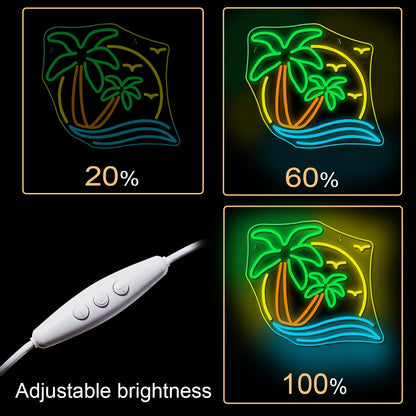 NOSUN Tropic Palm Tree Neon Signs for Wall Decor Hawaiian LED Neon Lights Coconut Tree Tropic Neon Signs for Bedroom Bar Party Men Cave Game Room Sea Neon Light Sign Tropic Wall Art Decor