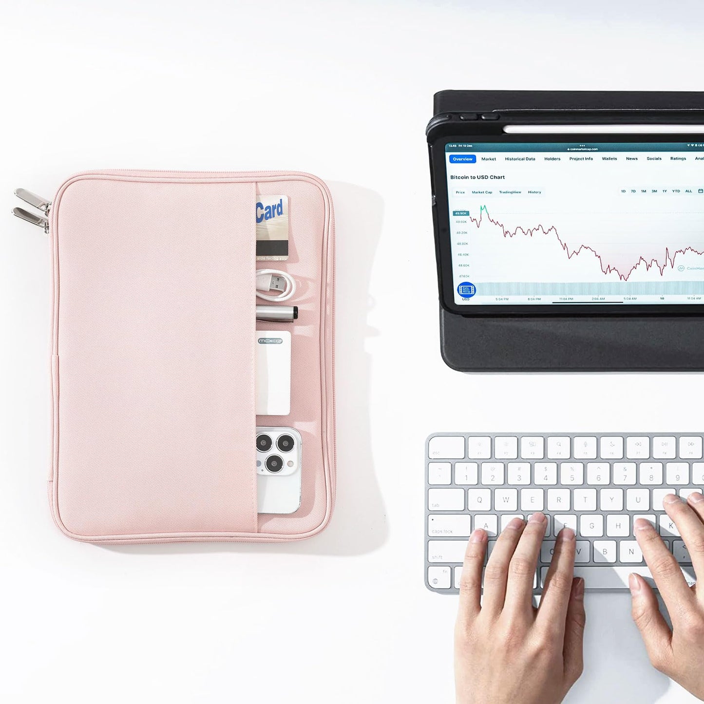 MoKo 9-11 Inch Tablet Sleeve, Protective Carrying Bag with Two Compartments Fits New iPad Air/Pro 11 inch 2024, iPad Air 5/4th 10.9, iPad 9/8/7th 10.2, iPad 10th 10.9, Tab S8/S9 11, Pink