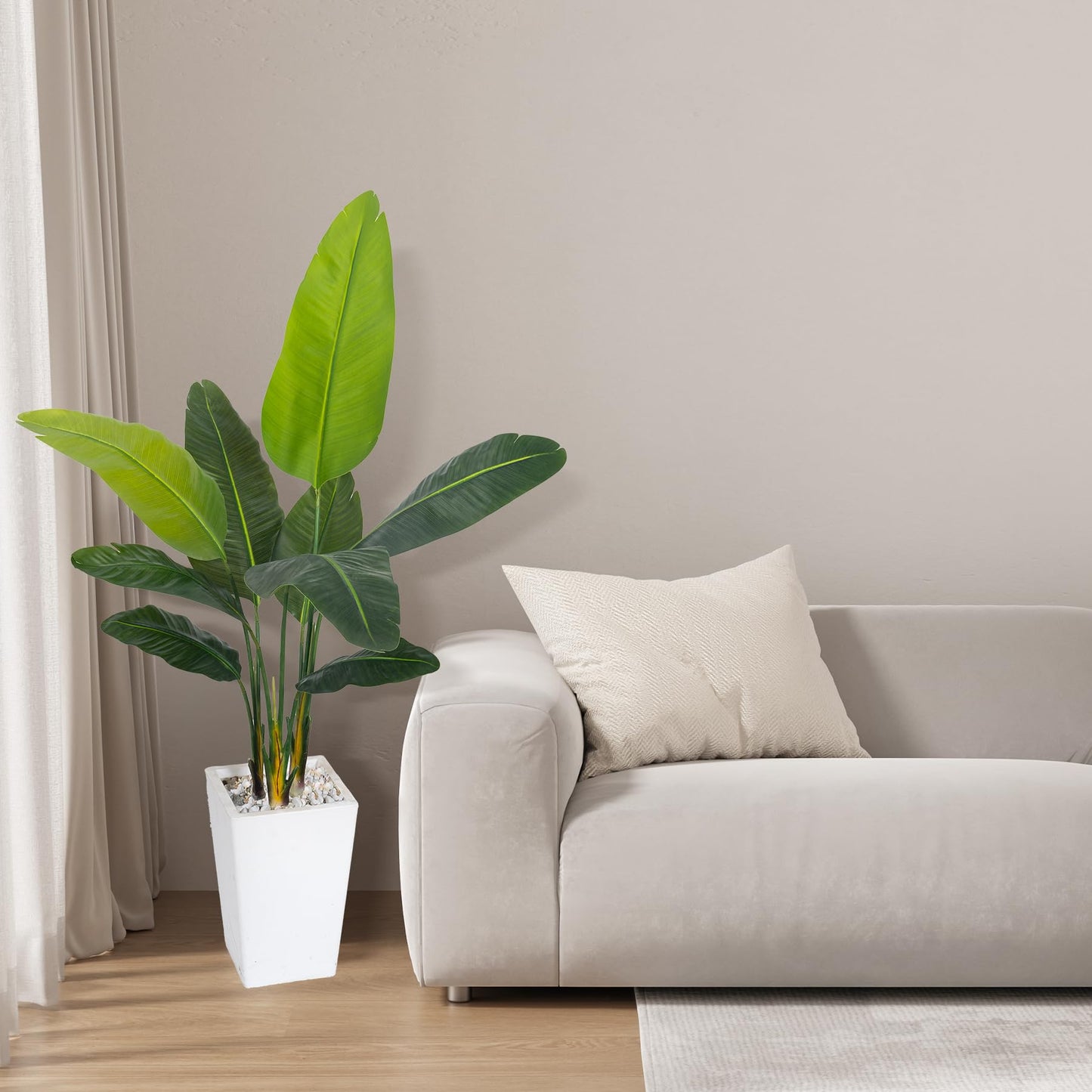 HAIHONG Bird of Paradise Artificial Plant 5FT, Faux Tropical Palm Tree with White Tall Planter, Large Fake Plants in Pot - Artificial Tree for Home Office Living Room Decor Indoor