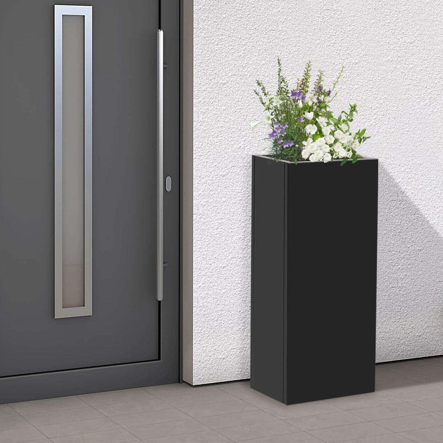 Tall Metal Planter with Removable Inner Shelf, Steel Raised Garden Bed in Black, Heavy Duty Freestanding Flower Box for Indoor Outdoor, Large Plant Container for Patio Balcony, 30 Inch Tall