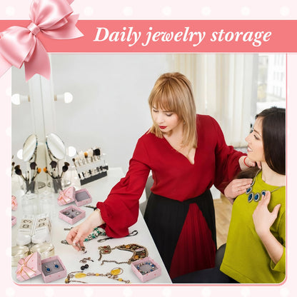 Nosiny 60 Pcs Pink Jewelry Gift Boxes 3 Inch Cardboard Jewelry Packaging Boxes with Polka Dot Bow Bulk Gift Box Square for Necklace Bracelet Ring Badge Brooch Earring Selling Boutique Wedding Party