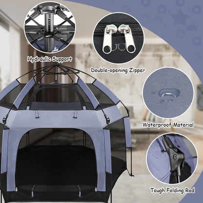 UJUJIA Baby Play Yard Outdoor Baby Playpen with Canopy Beach Tent for Kids and Toddlers Portable Lightweight Pop Up Pack and Play Playards with Travel Bag,61"*61"*49.2" Grey