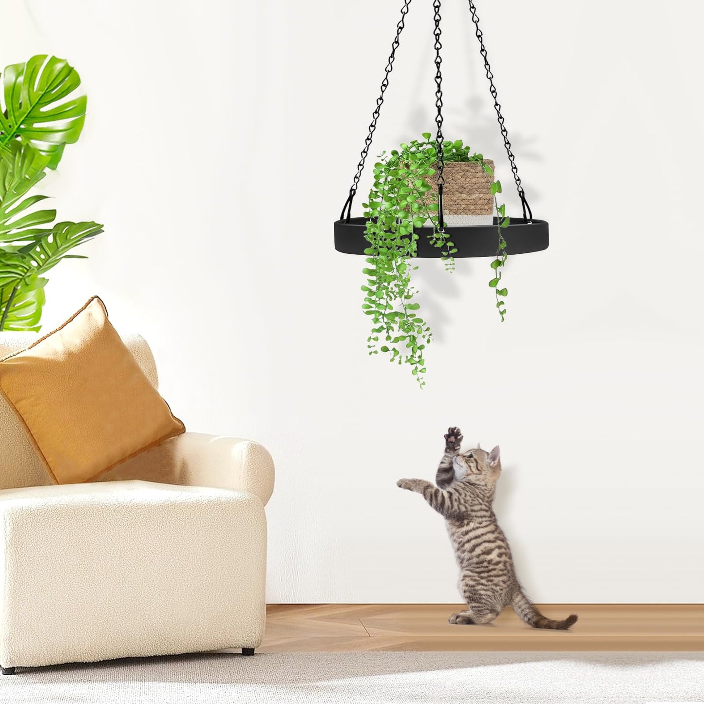 PIKAMAO Plant Hanger Indoor Outdoor, Hanging Planter Baskets for Outdoor Indoor Plants, Hanging Plant Holder Tray for Plants, Metal Window Plant Hanger, Black Hanging Plant Shelf, 2 Pack