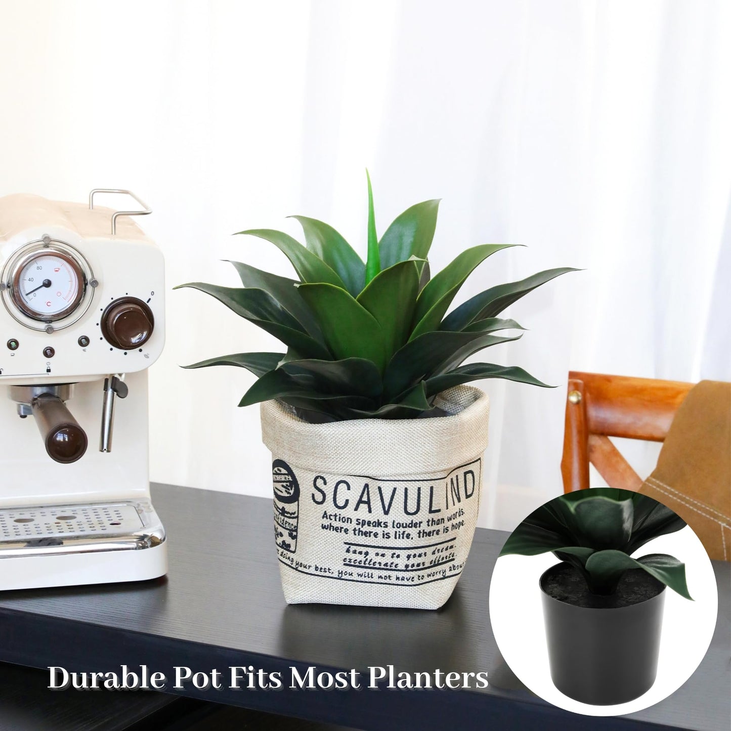 JUSTOYOU 14" Large Artificial Succulent Faux Agave Plant in Pot, Fake Potted Desk Plant Realistic Greenery Artificial Plants for Indoor Office Home Decor Bathroom Kitchen Shelf (Dark Green)