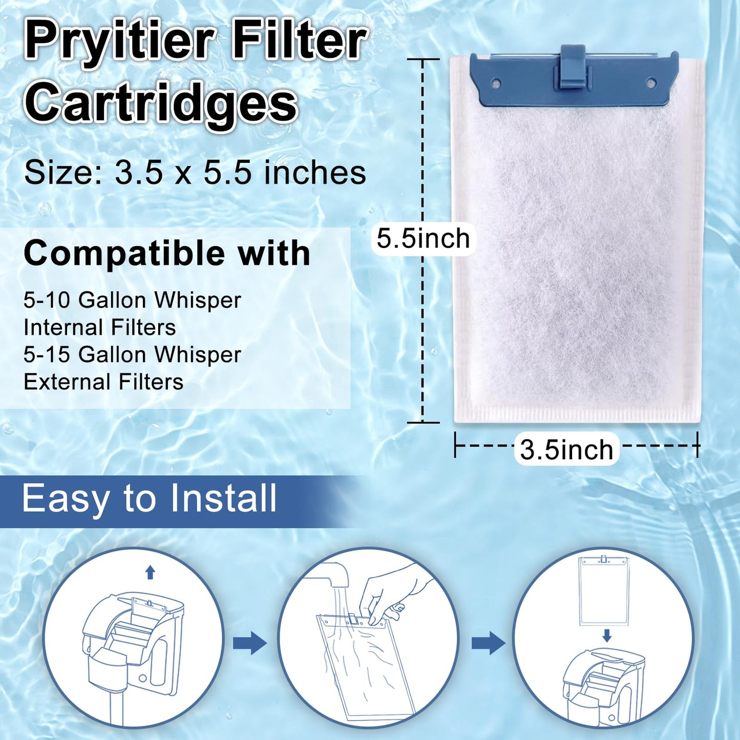 12 Pack Filter Cartridge Compatible with Whisper Bio-Bag Filters 10i/IQ10/PF10, Medium Replacement Filter Cartridges for Aquariums Compatible with ReptoFilte 20 gallons (90 GPH)