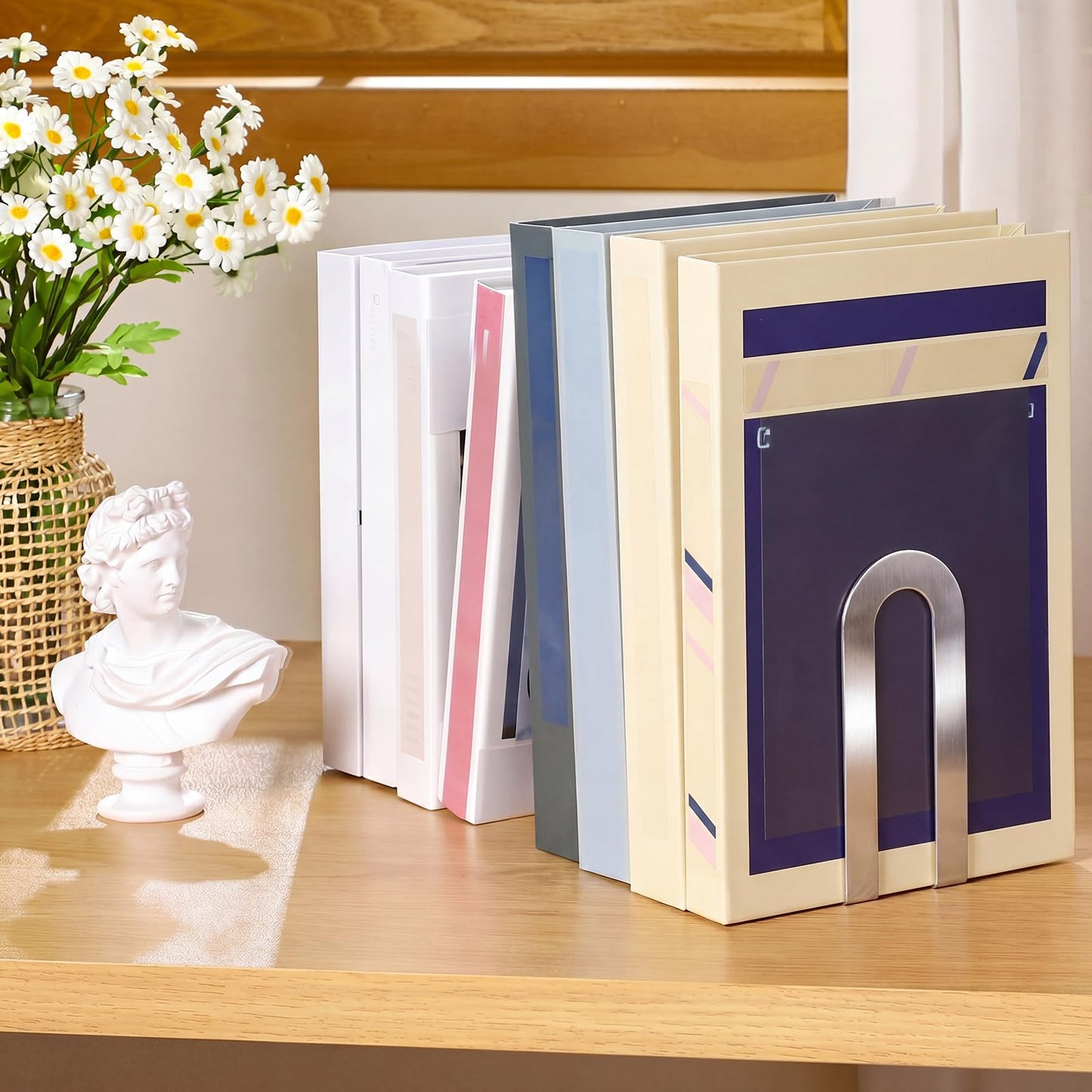 Chunful 6 Pcs Sliver Modern Metal Book Ends for Shelves Decorative Small Bookends Book Shelf Organizer Minimalist Design Stopper to Hold Books for Home Office(5.5 * 3.75 * 2.25inch)