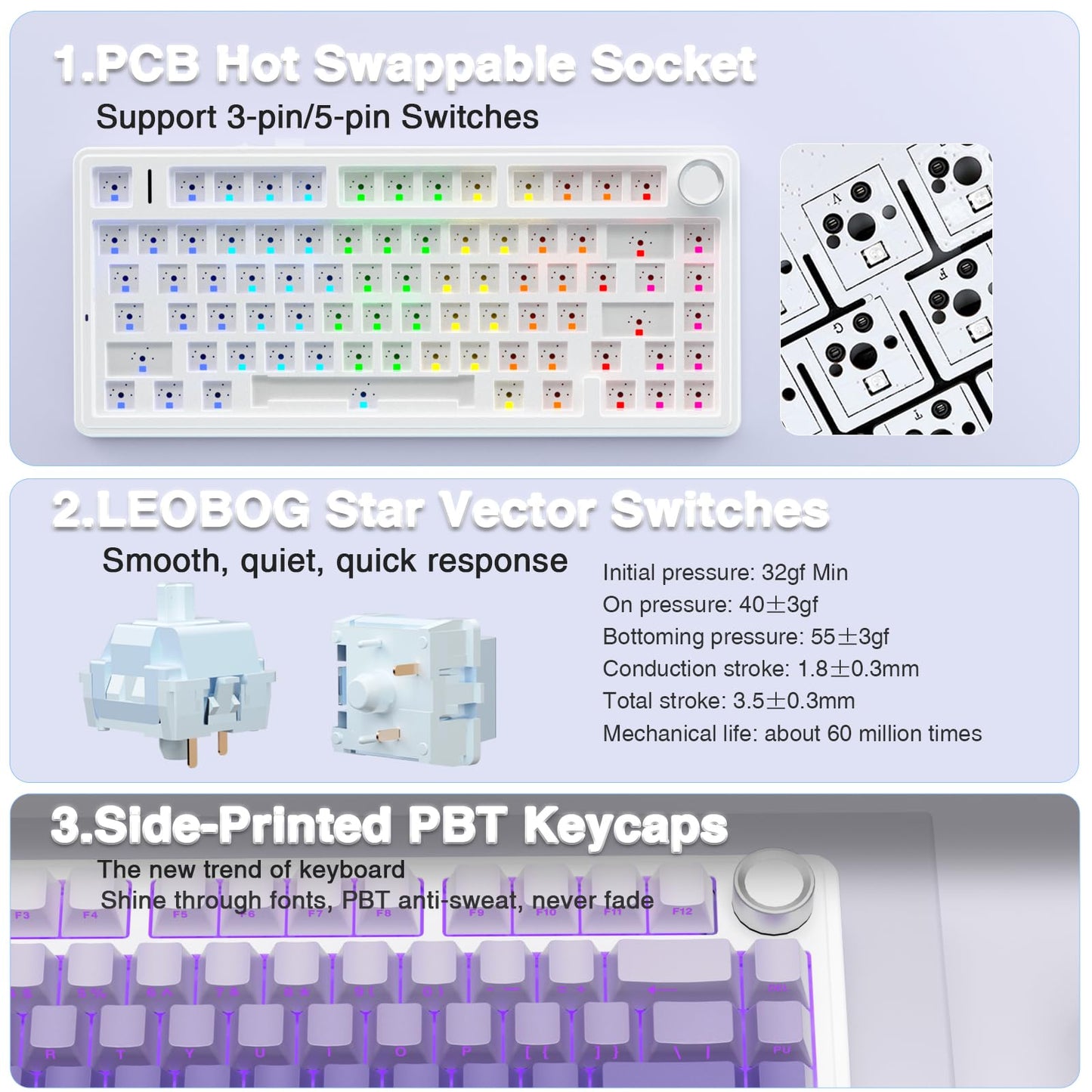 AULA F75 Pro Wireless Mechanical Keyboard,75% Hot Swappable Custom Keyboard with Knob,RGB Backlit,Pre-lubed Reaper Switches,Side Printed PBT Keycaps,2.4GHz/USB-C/BT5.0 Mechanical Gaming Keyboards