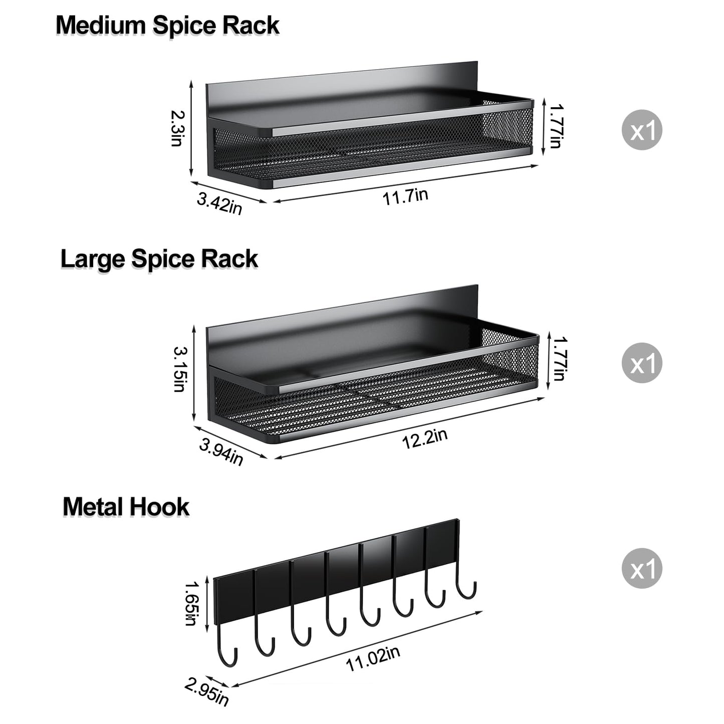 Magnetic Spice Rack for Refrigerator, 4 Pack Magnetic Shelf, Fridge Magnet Organizer with Moveable 8 Hooks, Magnetic Fridge Shelf for Kitchen Organization and Storage (4 Pack)