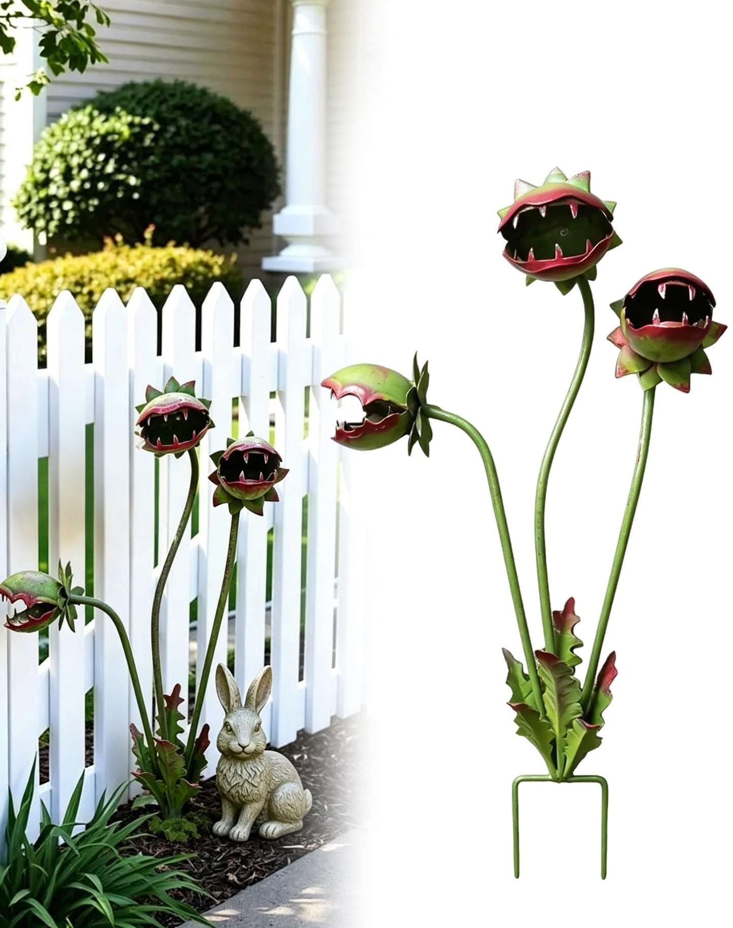Whimsical Metal Carnivorous Plant Garden Stake, 25-Inch Large Venus Flytrap Monster Plant Sculpture, Durable Yard Art for Flower Beds, Patios & Planters, Unique Quirky Garden Gift