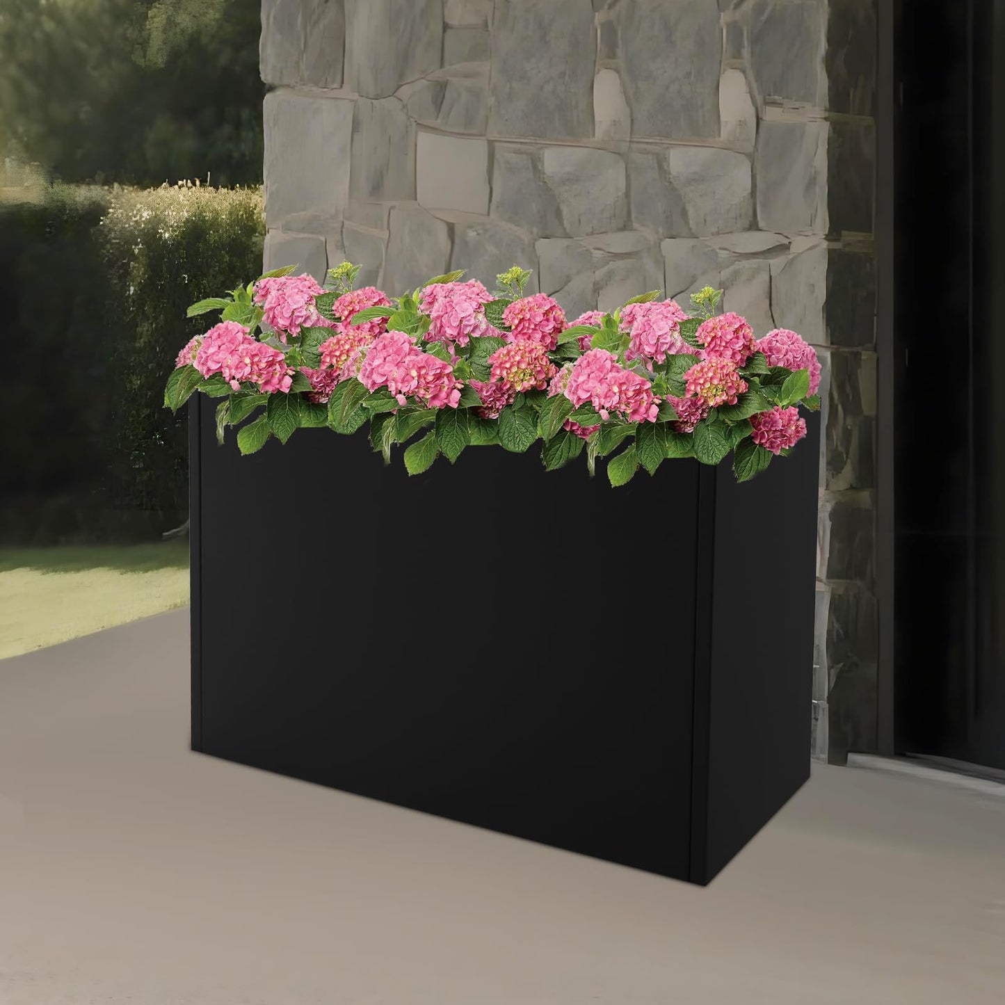 Fichiouy Modern Rectangular Planter Box,38x12x24 Inch Indoor/Outdoor Metal Planters with Removable Insert Shelf,for Flowers, Succulents & Small Trees (Black)