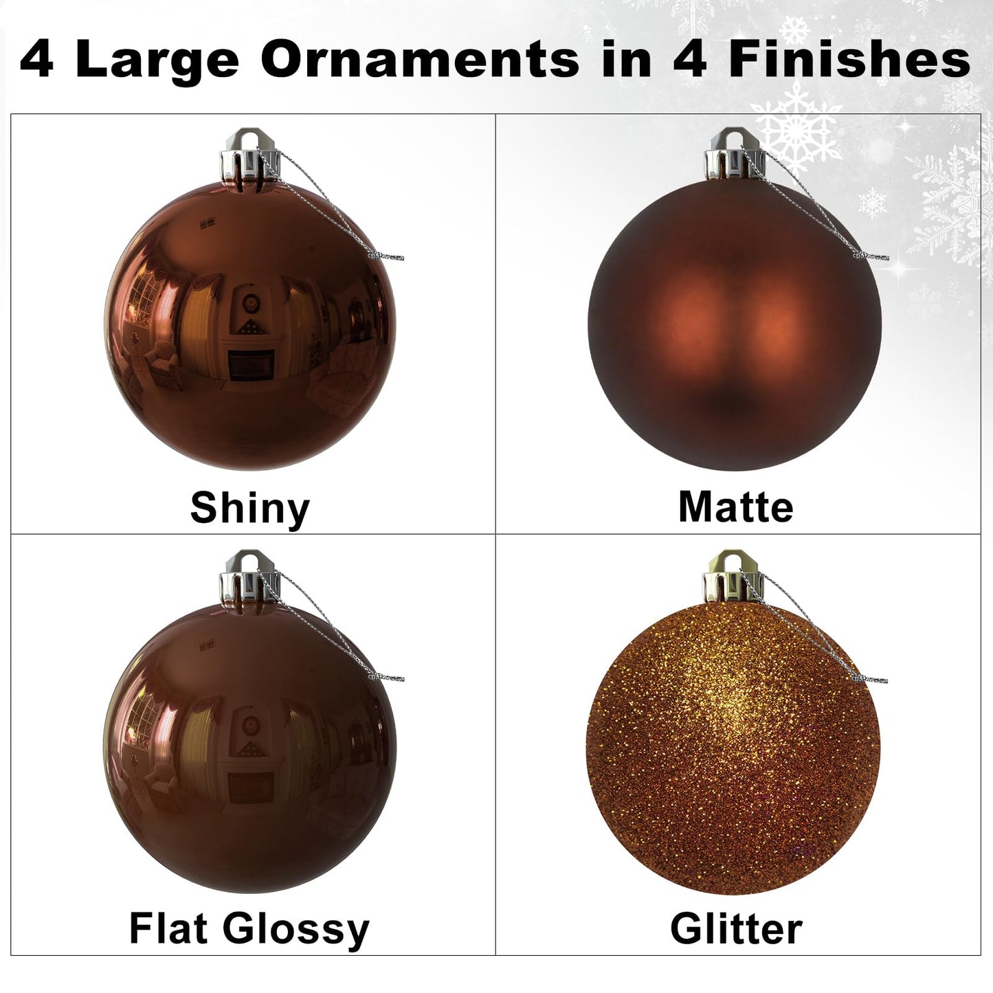 Bronze 4.0" Large Christmas Balls - Christmas Tree Decoration Ornaments Shatterproof Hanging Balls for Birthday Halloween Holiday Wedding Decorations Set of 4pcs