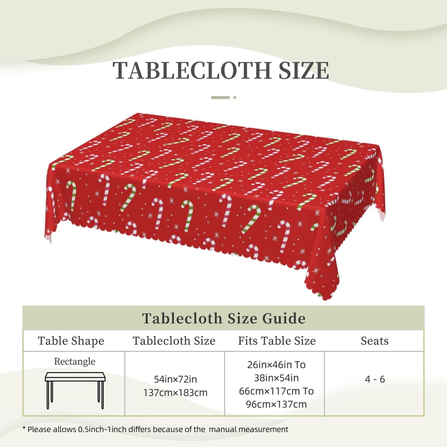 XIOURERY Festive Christmas Table Cloths Decorative for Dining Room, Candy Cane Star Washable Tablecloth for Home, Restaurant, Outdoor Party Table Cover 54x72 Inch