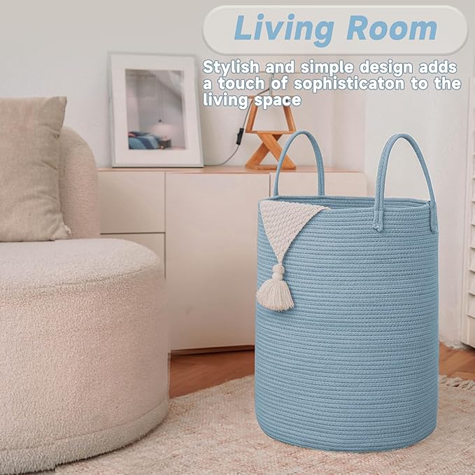 Large Woven Laundry Basket Hamper, 60L Cotton Rope Storage Bin