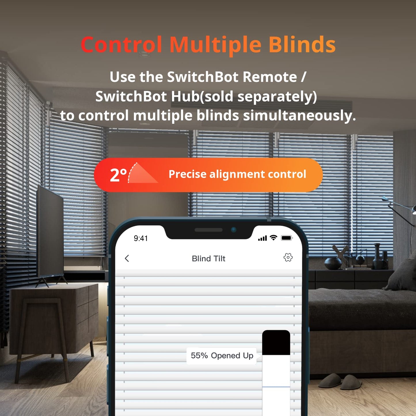 SwitchBot Blind Tilt Motorized Blinds - Smart Electric Blinds, Automatic Blind Opener and Closer, Solar Powered, Light Sensing Control, Add Hub Mini to Make it Compatible with Alexa & Google Home