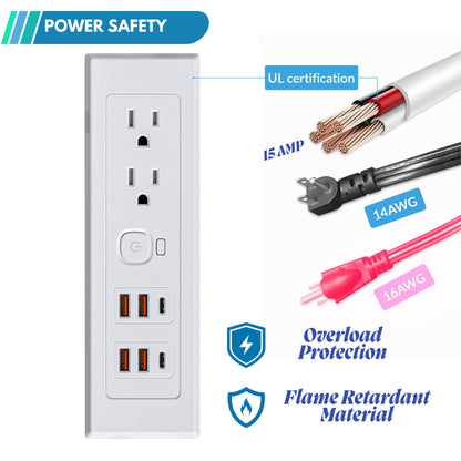Drawer Outlet Kit PD30W USB-C Fast Charging Station USB Power Cabinet Plug Charging Strip Recessed Vanity Table Box Desk Nightstand Mount Organizer, 14 AWG Power Cable for Kitchen Bedroom-White