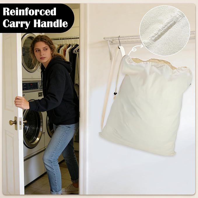 Canvas Laundry Bag with shoulder Strap 24"W x 29"H, Large Drawstring Dirty