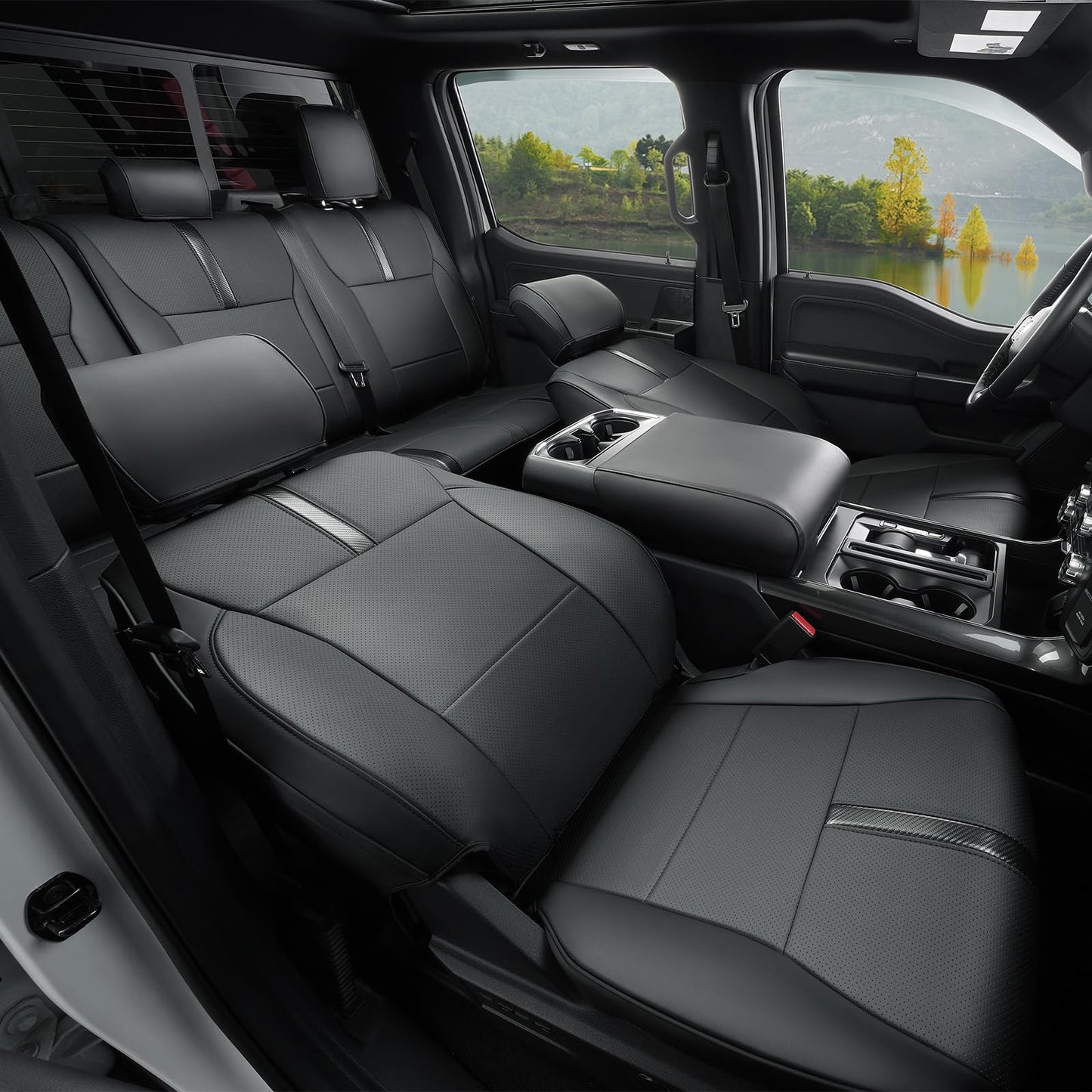 DiffCar for Ford F150 Seat Covers 2015-2023 2024 2025 2026,Full Set Leather Waterproof Black Trucks Pickup Seat Covers Custom Fit for Ford F150 Accessories,Car Seat Cover for SuperCrew/CrewCab(XL,XLT)
