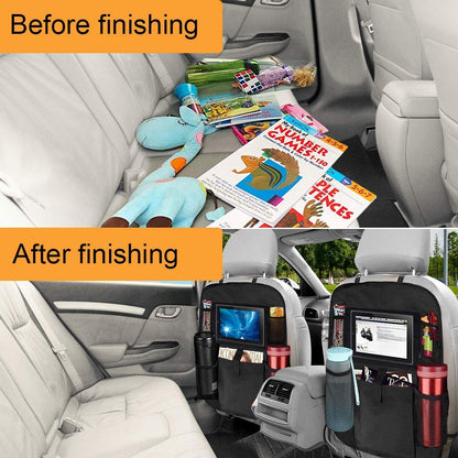 Heyham Back Seat Car Organiser, Waterproof Auto Seat Back Protectors Kick Mat for Kids with 10.5" iPad Tablet Touch Screen Holder and Multi Pockets Travel Storage(2 Pack)
